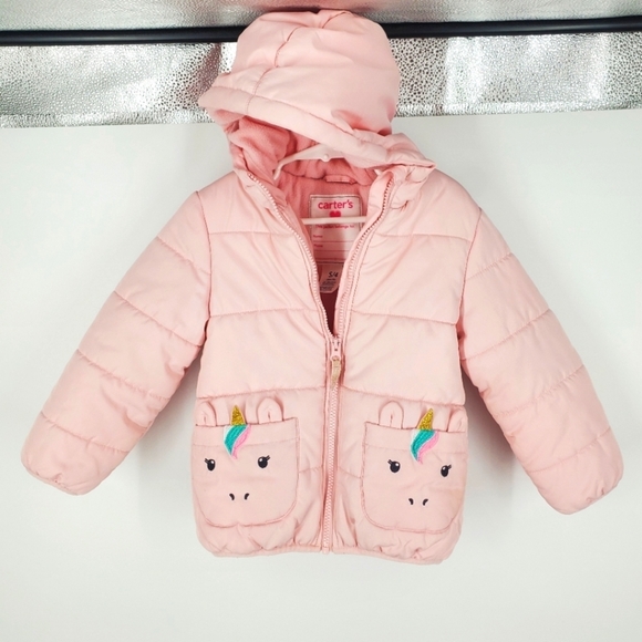 Carter's Pink Unicorn Hooded Jacket Small 4
